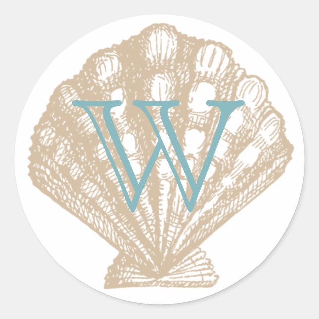 Sticker Rond Coquillage | Monogramme de coquille Saint-Jacques  (Devant)