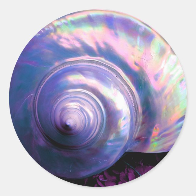 Sticker Rond Coquillage tropical opal mère perle look violet (Devant)