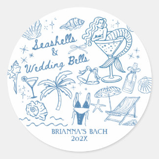 Sticker Rond Coquillages cloches de mariage enterrement de vie