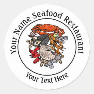 Sticker Rond Coquillages de fruits de mer Crabe Restaurant Logo