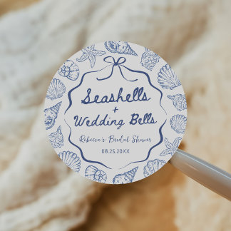 Sticker Rond Coquillages et Cloches de Mariage Réception de Mar