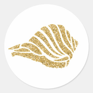 Sticker Rond Coquille de mer dorée scintillante