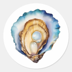 Sticker Rond Coquille d'huître à l'aquarelle