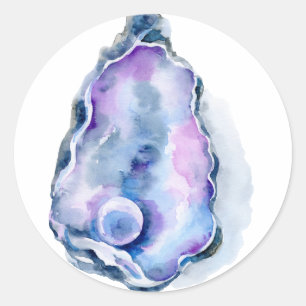 Sticker Rond Coquille d'huître aquarelle avec perle