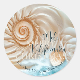 Sticker Rond Coquille élégante Mele Kalikimaka Salutations