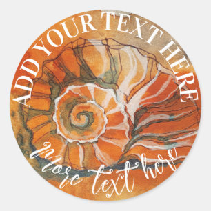 Sticker Rond Coquille Sur La Plage Aquarelle Dessin Nautique