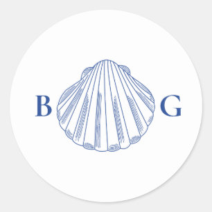 Sticker Rond Coquilles de palourdes bleues Mariage de plage côt