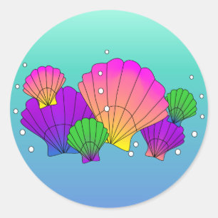 Sticker Rond Coquilles et bulles de la mer des Caraïbes