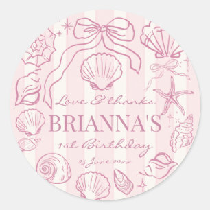 Sticker Rond Coquilles roses pour cadeau de fête d'anniversaire