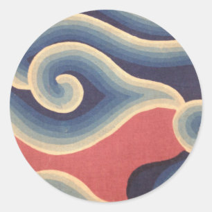 Sticker Rond Corail bleu Indigo Vague japonaise