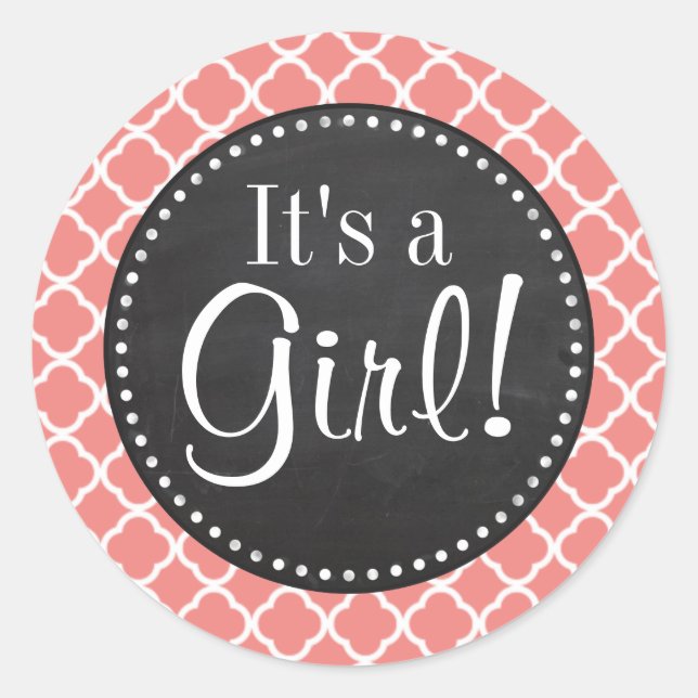 Sticker Rond Corail clair rose Quatrefoil marocain (Devant)