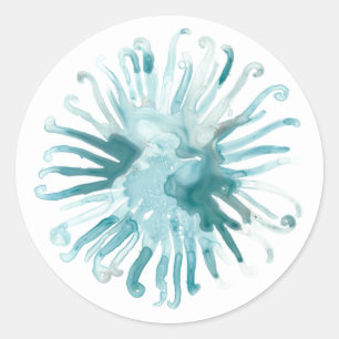 Sticker Rond Corail d'aquarelle - bleu 2