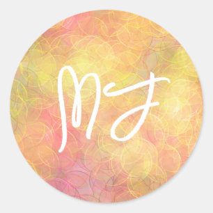 Sticker Rond Corail et Jaune monogrammes