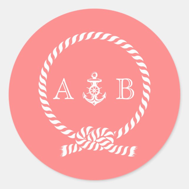 Sticker Rond Corail Nautique et Monogramme Ancre (Devant)