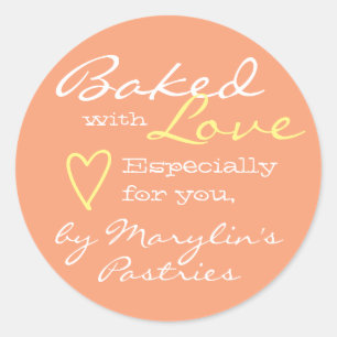 Sticker Rond Corail orange simple fait avec amour Coeur Pastel