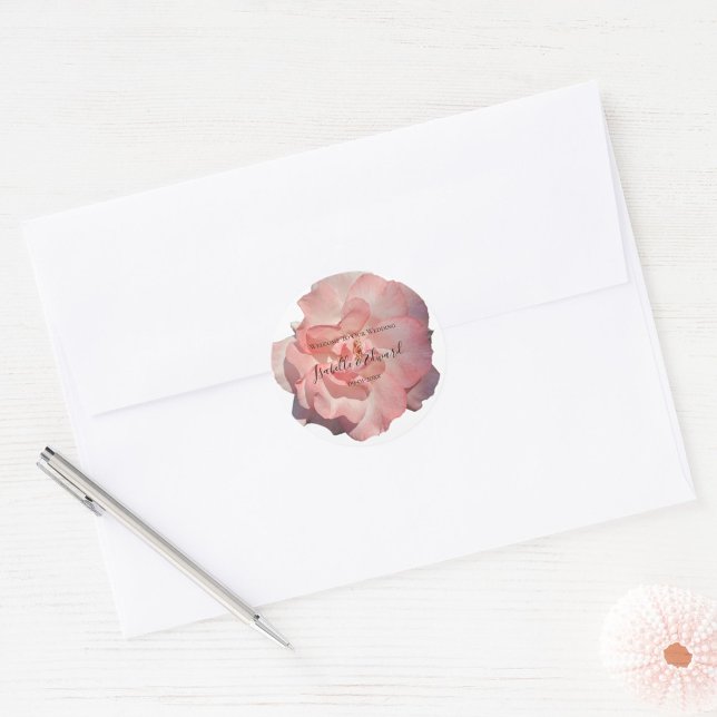 Sticker Rond Corail romantique Rose Floral Mariage papeterie (Créateur téléchargé)