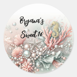 Sticker Rond Corail Rose & Perles Sous l'Océan Douze Ans à Croq