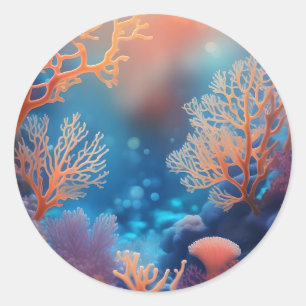Sticker Rond Corail sain dans un océan propre.