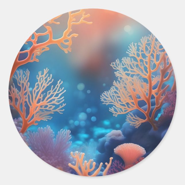 Sticker Rond Corail sain dans un océan propre. (Devant)