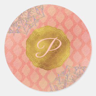 Sticker Rond Coral Gold Marocain Glam Monogramme Mariage Faveur
