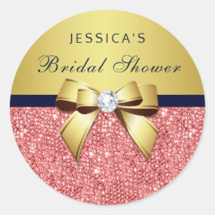 Sticker Rond Coral Sequins Gold Marine Diamonds Bow Fête des ma
