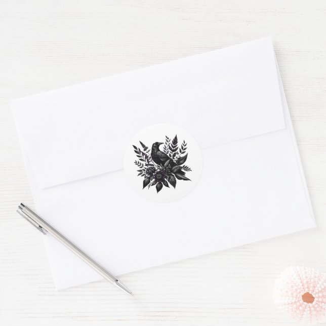 Sticker Rond Corbeau floral (Enveloppe)