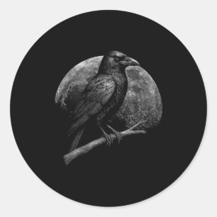 Sticker Rond Corbeau Mystique Lune Folklore Sombre Sorcellerie