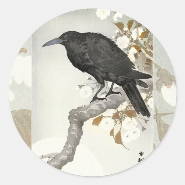 Sticker Rond Corbeau Raven Koson Oiseau japonais (Devant)