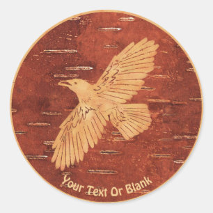 Sticker Rond Corbeau rustique sur écorce de Birch Intérieur