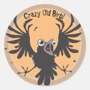 Sticker Rond Corbeau vieux fou