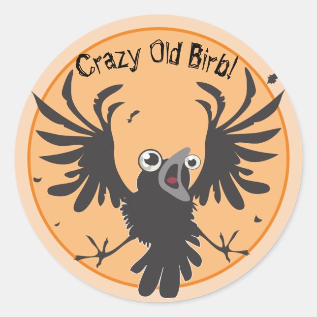 Sticker Rond Corbeau vieux fou (Devant)