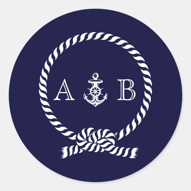 Sticker Rond Corde bleue et monogramme Ancre (Devant)