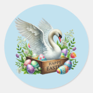 Sticker Rond Cordial Joyeux cygne de Pâques