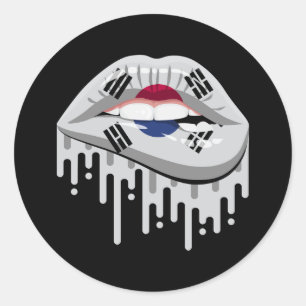Sticker Rond Corée du Sud lèvres drapeau de la racine de fierté