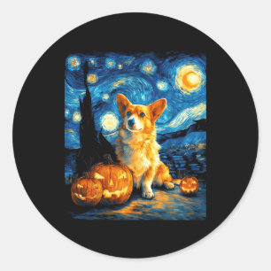 Sticker Rond Corgi Amoureux de les chiens Peinture de van gogh