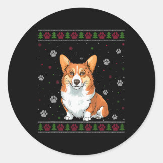 Sticker Rond Corgi Christmas Sweater Xmas Animal animal Amoureu