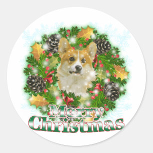 Sticker Rond Corgi de Joyeux Noël