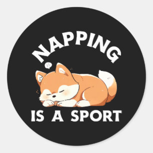 Sticker Rond Corgi drôle qui fait une sieste est un sport pour