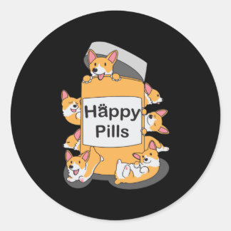 Sticker Rond Corgi Happy Pills
