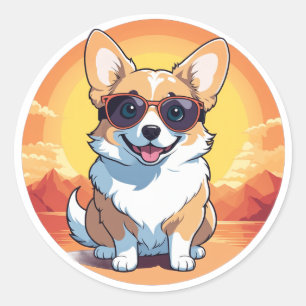 Sticker Rond Corgi souriant