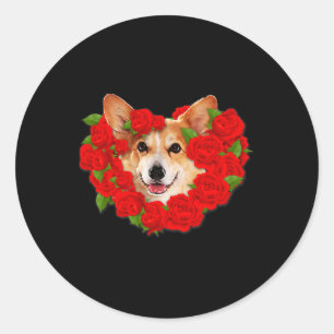 Sticker Rond Corgi Valentine's Day Outfit Chien Valentine