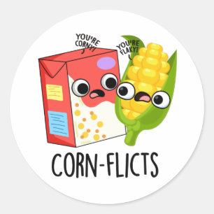Sticker Rond Corn flicts Funny Cornflake Corn Pun