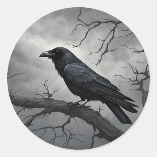 Sticker Rond Corneille foncée dans un arbre (Devant)