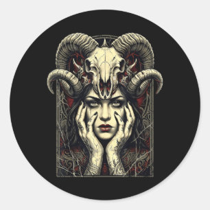 Sticker Rond Cornes gothiques Occultisme Sorcière Fantaisie Fil