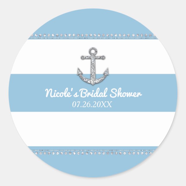 Sticker Rond Cornflower Bleu & Blancs Ancre diamant (Devant)