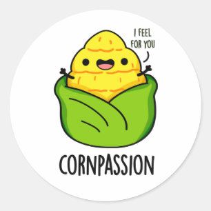 Sticker Rond Cornpassion Funny Compassionate Corn Pun