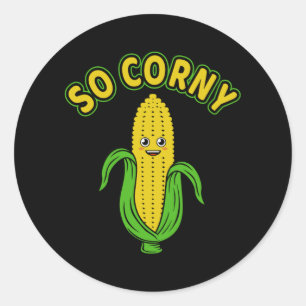 Sticker Rond Corny Corn sur le fob Day Funny Corn Mème Pun