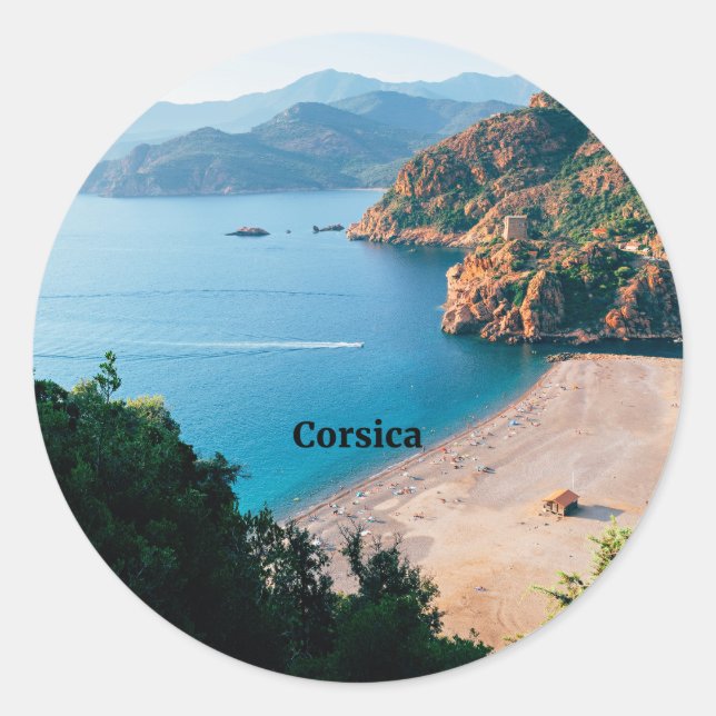 Sticker Rond Corse, île méditerranéenne, (Devant)