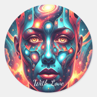 Sticker Rond Cosmic Mosaic Face "With Love"