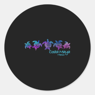 Sticker Rond Costa Maya Beach Design _ Cadeau de tortue tribale